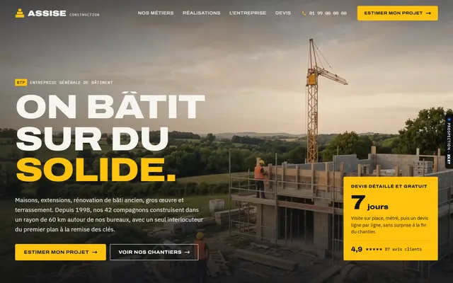 Page d’accueil du site Assise Construction