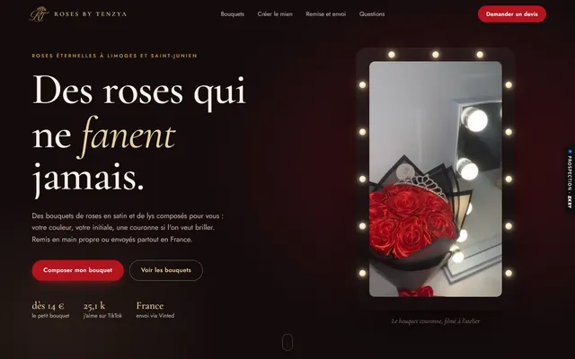 Page d’accueil du site Roses by Tenzya
