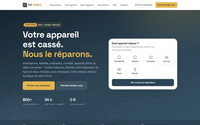 Page d'accueil du site PCI Mobile